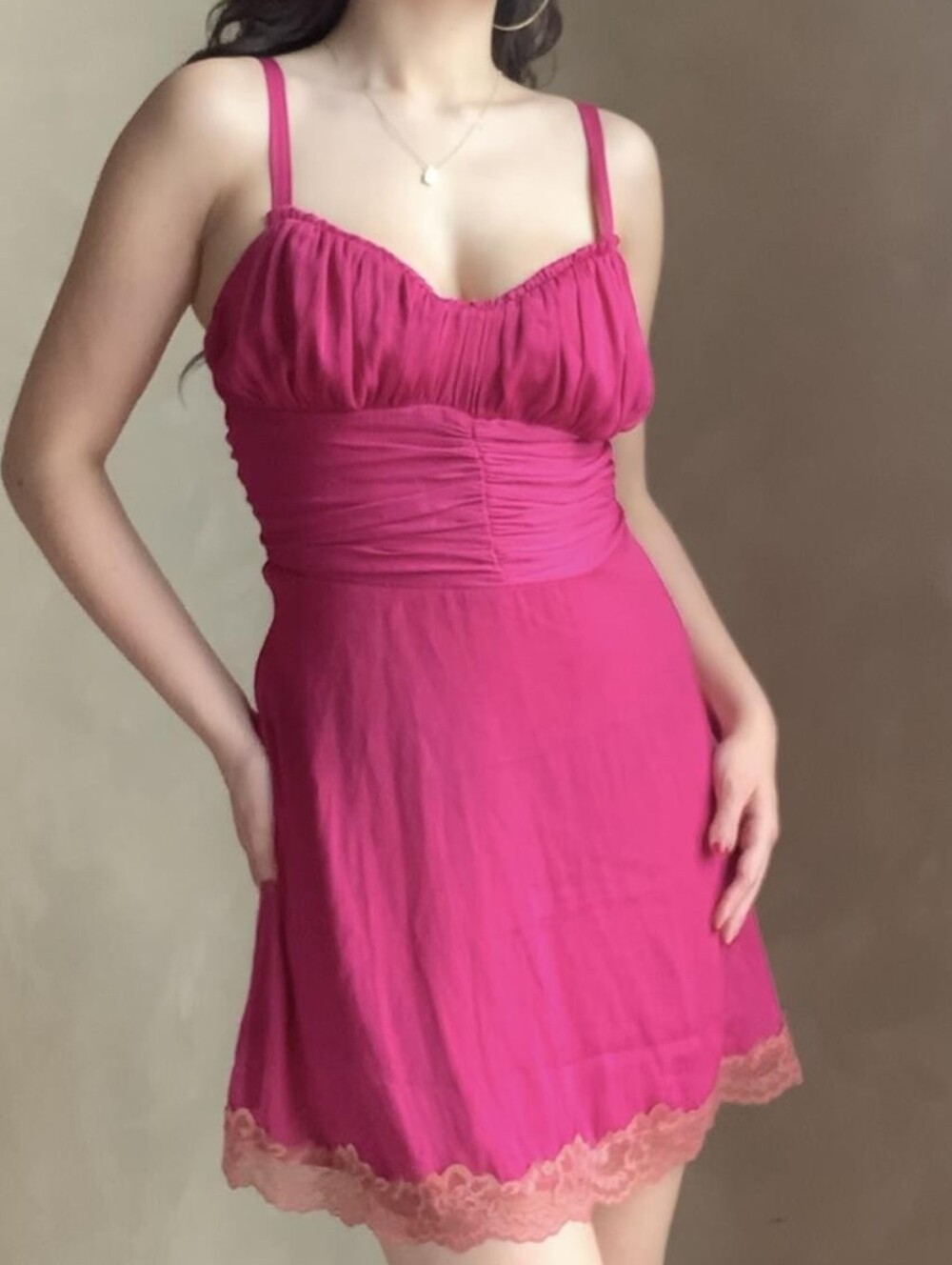 Intimately By Free People Next Step Fushia Lace Trim Slip Dress Small Balletcore